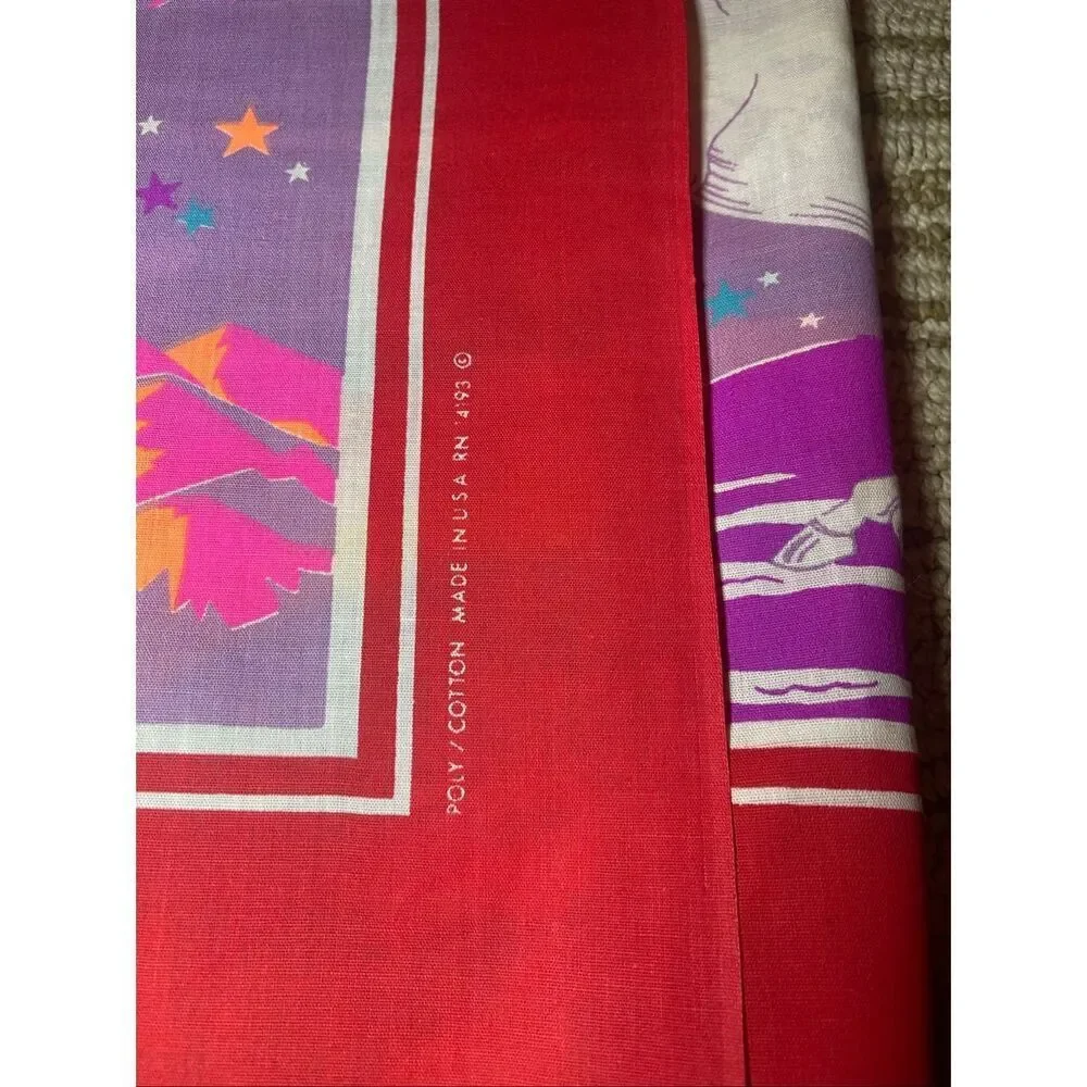 Vintage 80’s Unicorn handkerchief Bandana Stars Rainbow Scarf Mask Curtain USA l